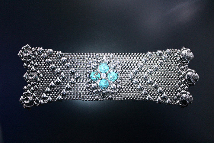 SG Liquid Metal PRB1-AS TUQ – Antique Silver Finish and Turquoise Bracelet by Sergio Gutierrez