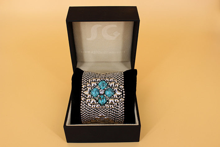 SG Liquid Metal PRB1-AS TUQ – Antique Silver Finish and Turquoise Bracelet by Sergio Gutierrez