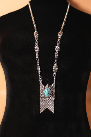 SG Liquid Metal RTN10-AS TUQ – Antique Silver Finish and Turquoise Chain/Necklace by Sergio Gutierrez