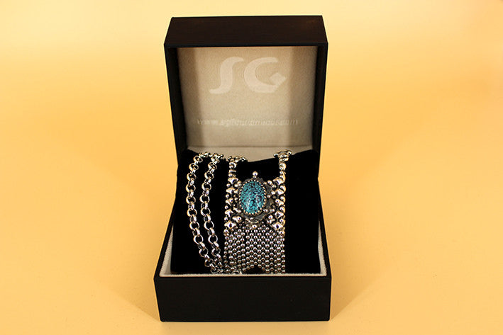 SG Liquid Metal RTN10-AS TUQ – Antique Silver Finish and Turquoise Chain/Necklace by Sergio Gutierrez