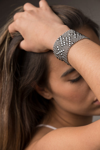 Silver Rhinestone Glam Cuff Bracelet