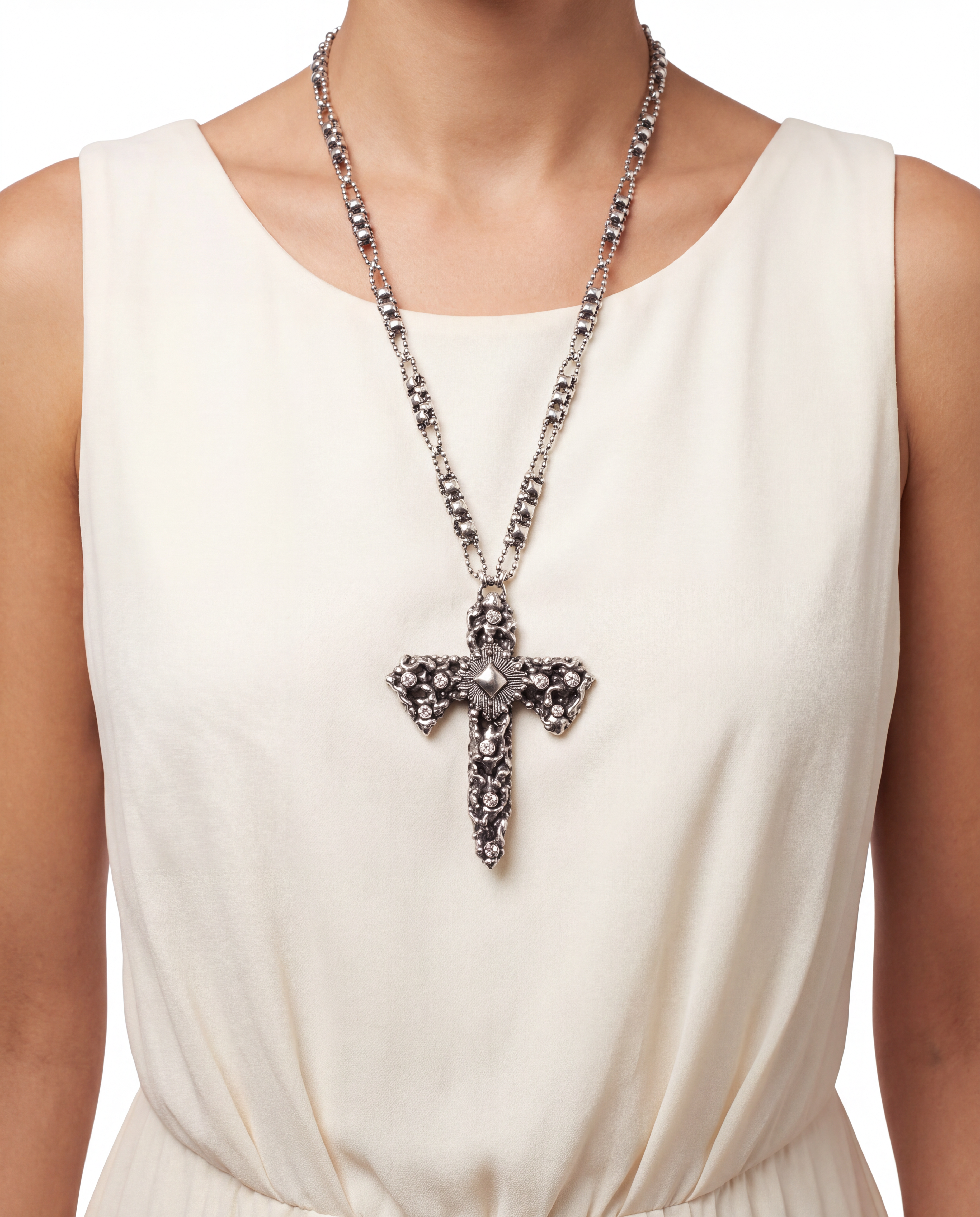 SG Liquid Metal LEN 3710 – Antique silver finish Cross necklace by Sergio Gutierrez