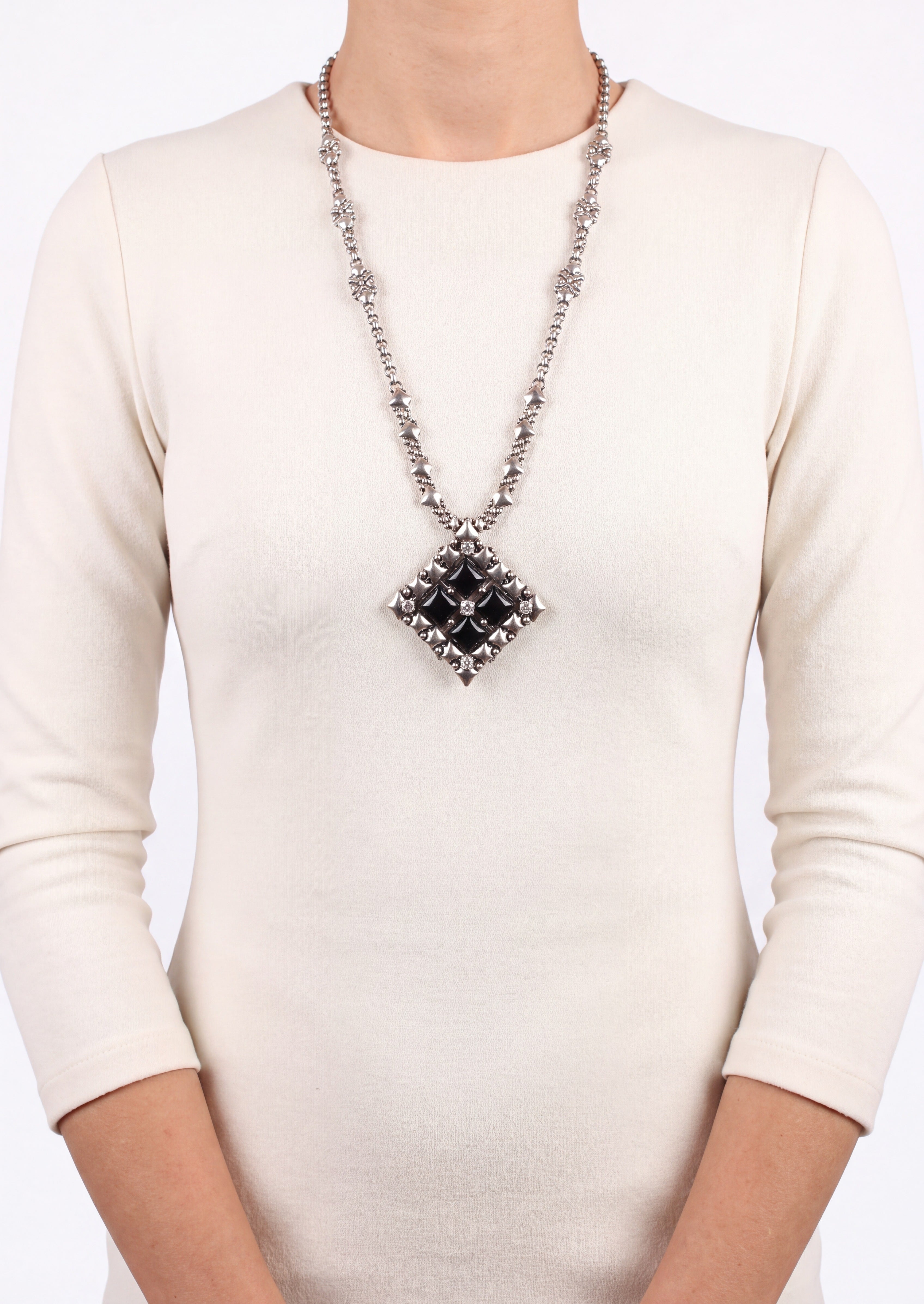 SG Liquid Metal PR N1-AS – Antique Silver Finish and Onyx Necklace by Sergio Gutierrez