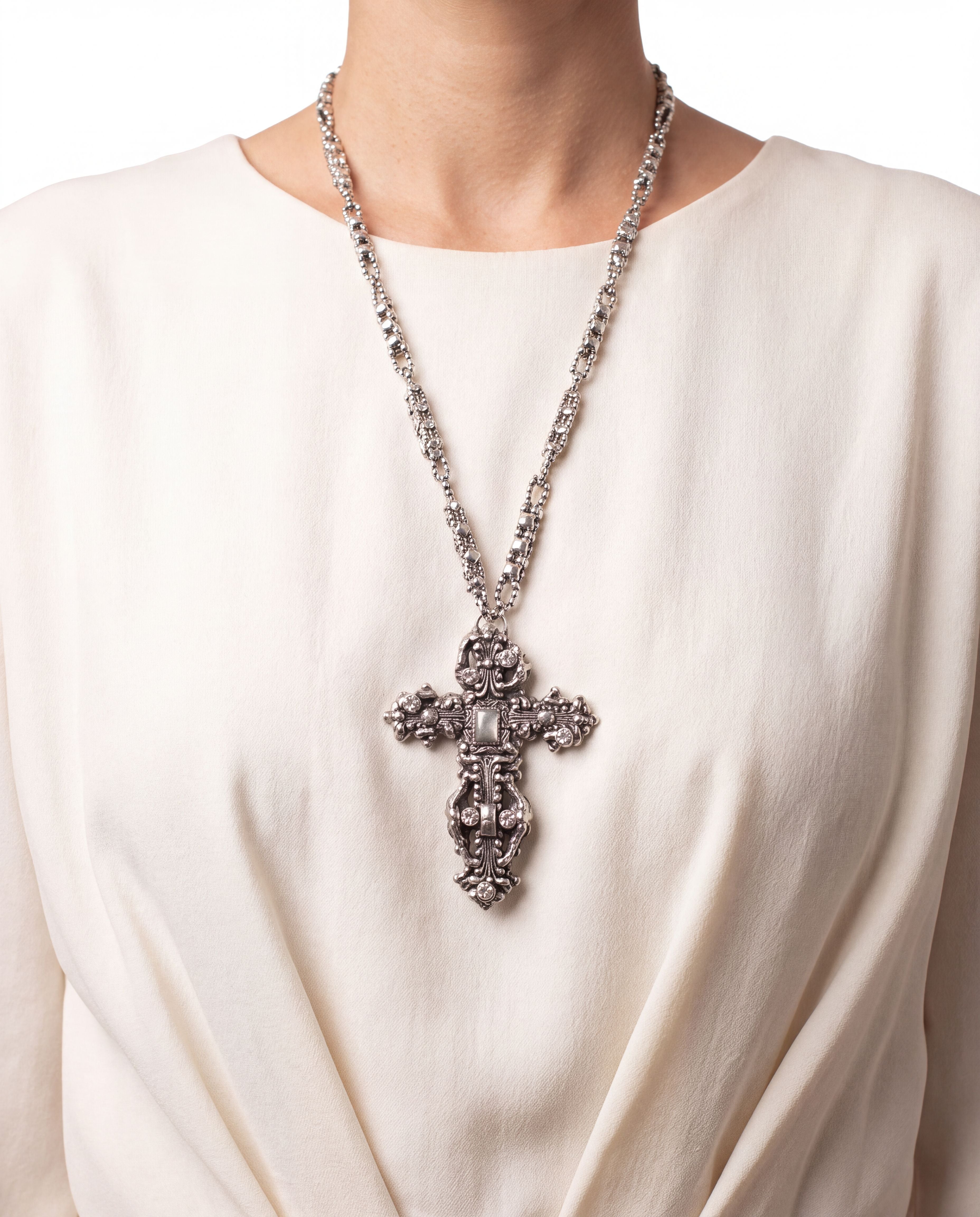 SG Liquid Metal LEN 3719 – AS (antique silver finish) Cross Necklace by Sergio Gutierrez