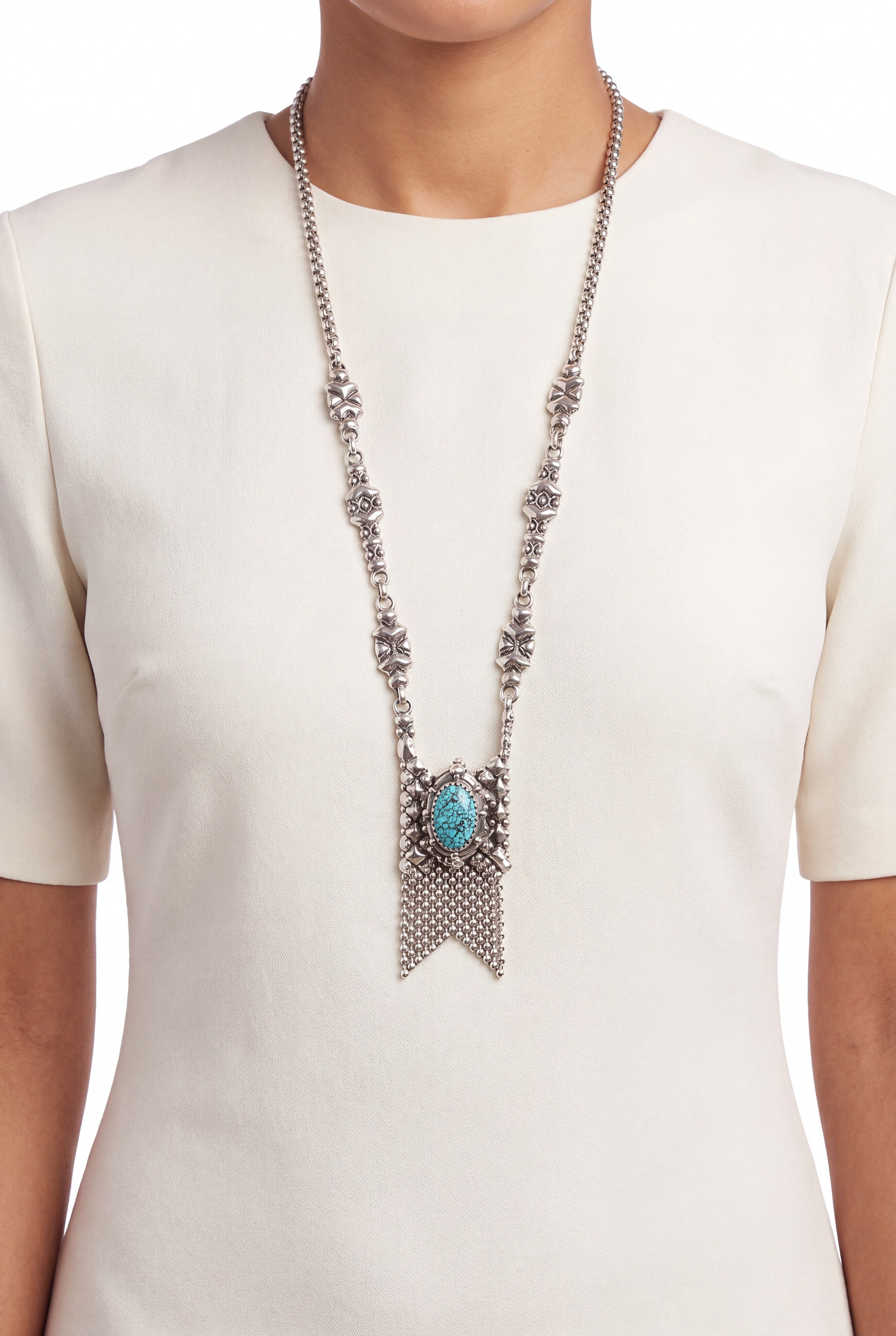 SG Liquid Metal RTN10-AS TUQ – Antique Silver Finish and Turquoise Chain/Necklace by Sergio Gutierrez