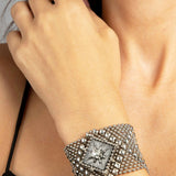 SG Liquid Metal ATB1A-AS Antique Silver Finish Microchip Bracelet with Swarovski Crystal by Sergio Gutierrez