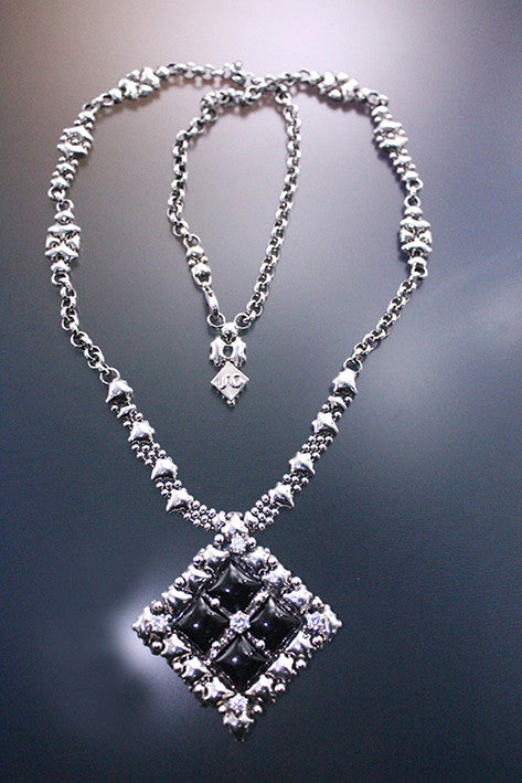 SG Liquid Metal PR N1-AS – Antique Silver Finish and Onyx Necklace by Sergio Gutierrez