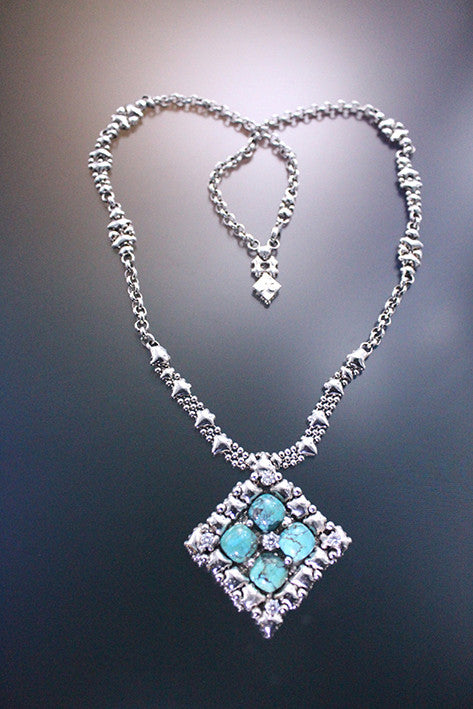 SG Liquid Metal PR N1-AS TUQ– Antique Silver finish and Turquoise Necklace by Sergio Gutierrez