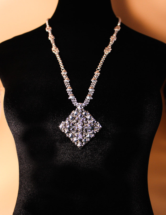 SG Liquid Metal LEN 3714 – Antique silver finish “Fleur de Lys” Cross necklace by Sergio Gutierrez