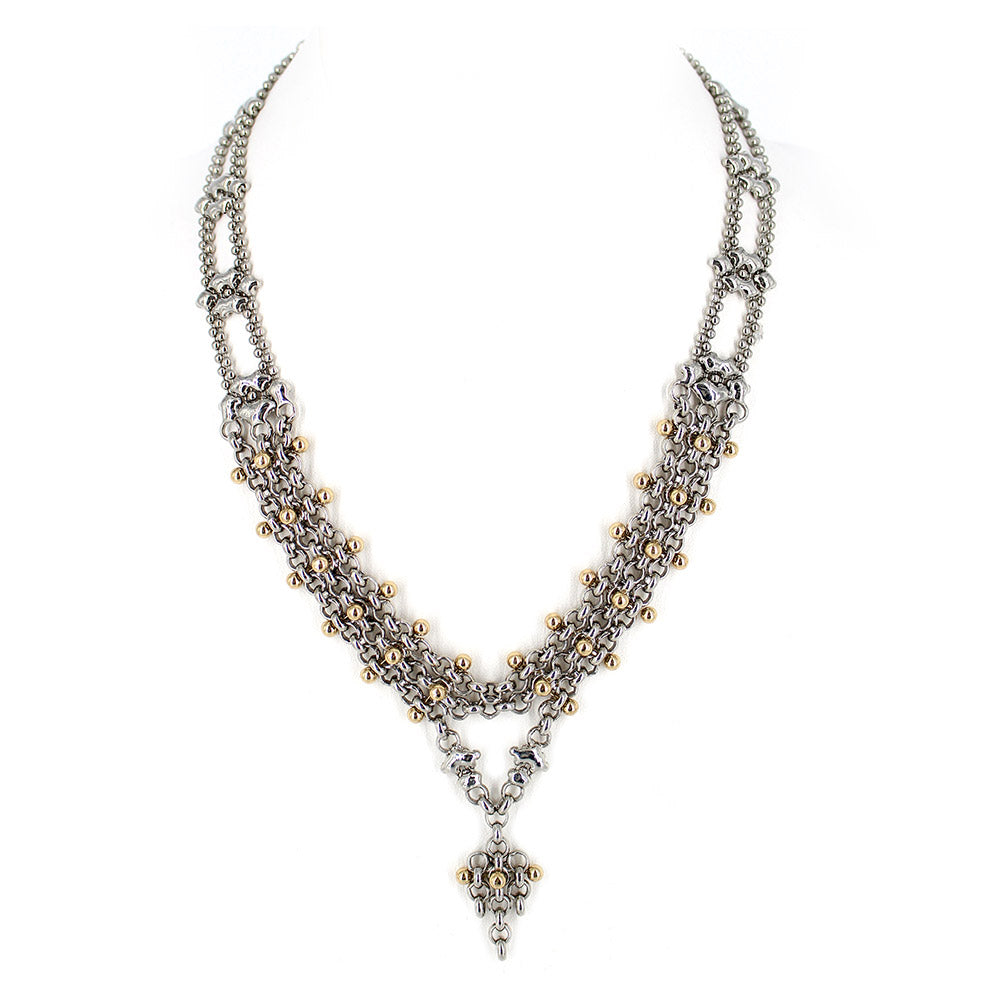SG Liquid Metal Jewelry by Sergio Gutierrez BXN1-N Chrome and Gold Finish Necklace