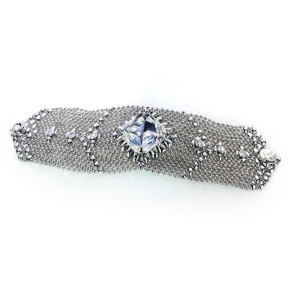 SG Liquid Metal ICB11-N Chrome Finish Bracelet with Zircons and Swarovski Crystal by Sergio Gutierrez
