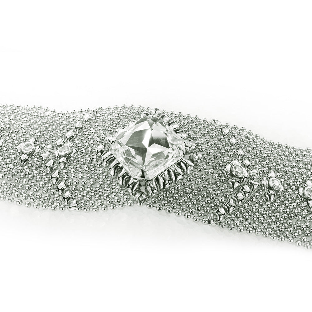 SG Liquid Metal ICB11-N Chrome Finish Bracelet with Zircons and Swarovski Crystal by Sergio Gutierrez