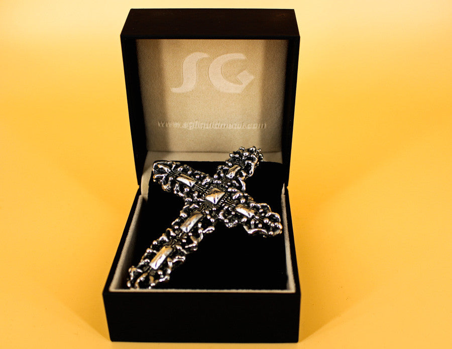 SG Liquid Metal Antique Silver Finish - Cross Necklace by Sergio Gutierrez 