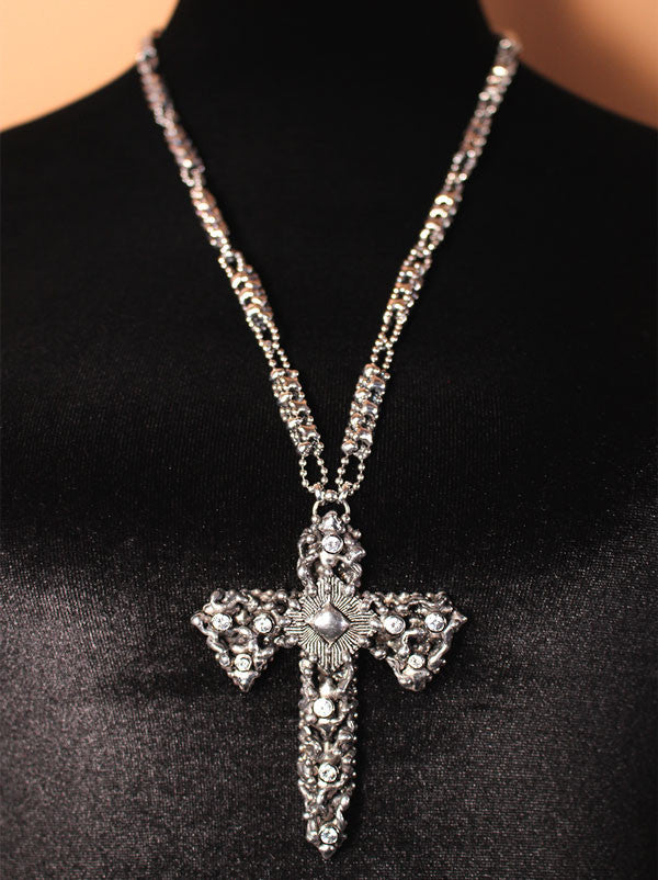 SG Liquid Metal LEN 3710 – Antique silver finish Cross necklace by Sergio Gutierrez