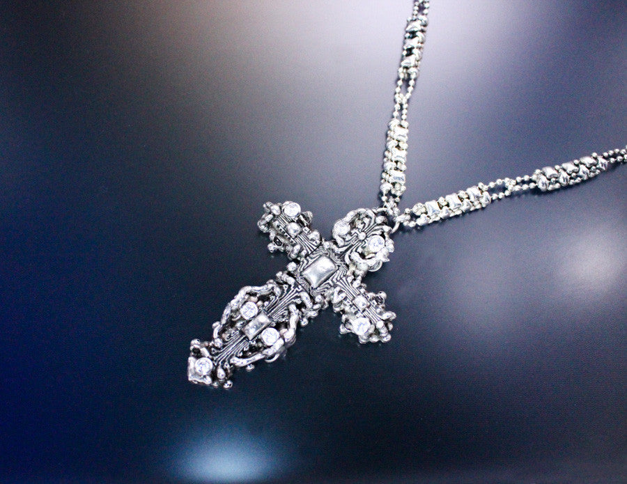 SG Liquid Metal LEN 3719 – AS (antique silver finish) Cross Necklace by Sergio Gutierrez 