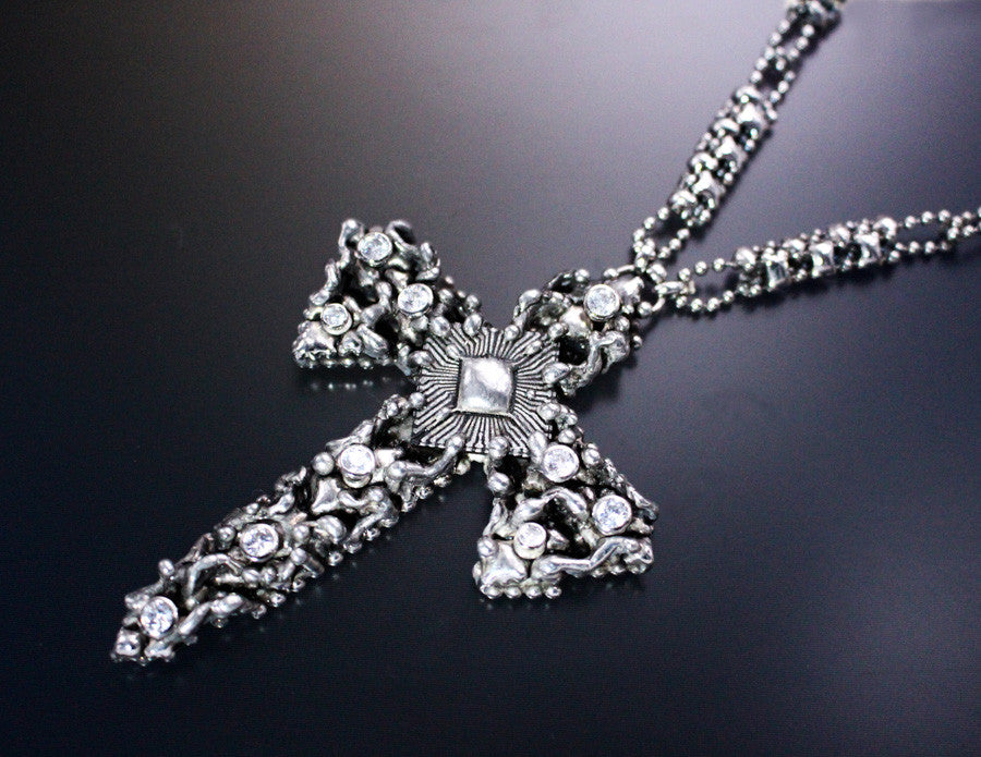 SG Liquid Metal LEN 3710 – Antique silver finish Cross necklace by Sergio Gutierrez