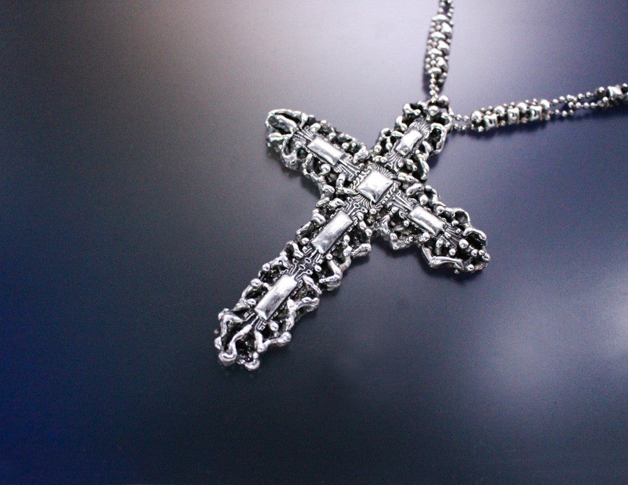 SG Liquid Metal Antique Silver Finish - Cross Necklace by Sergio Gutierrez