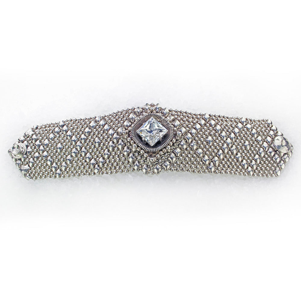 SG Liquid Metal ATB1B-AS Antique Silver Finish Bracelet with Swarovski Crystal by Sergio Gutierrez