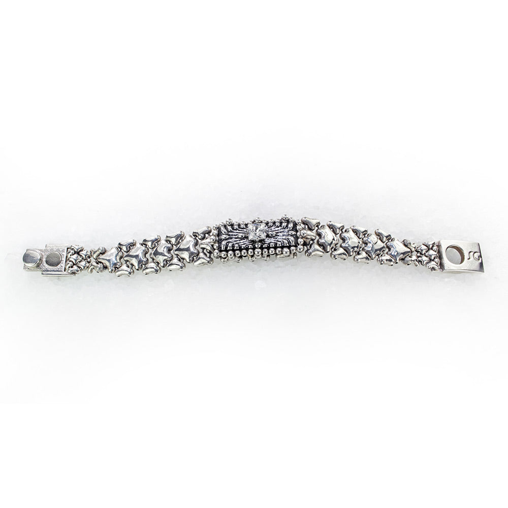 SG Liquid Metal XXB17-AS Antique Silver Finish Microchip Bracelet with Swarovski Crystal by Sergio Gutierrez