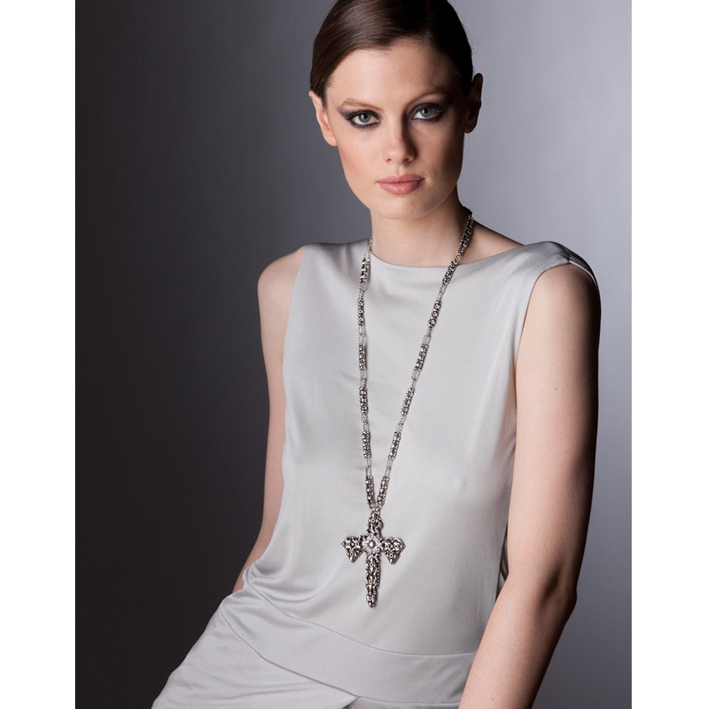 SG Liquid Metal XCR4-AS (Antique Silver Finish) Necklace with Cross by Sergio Gutierrez