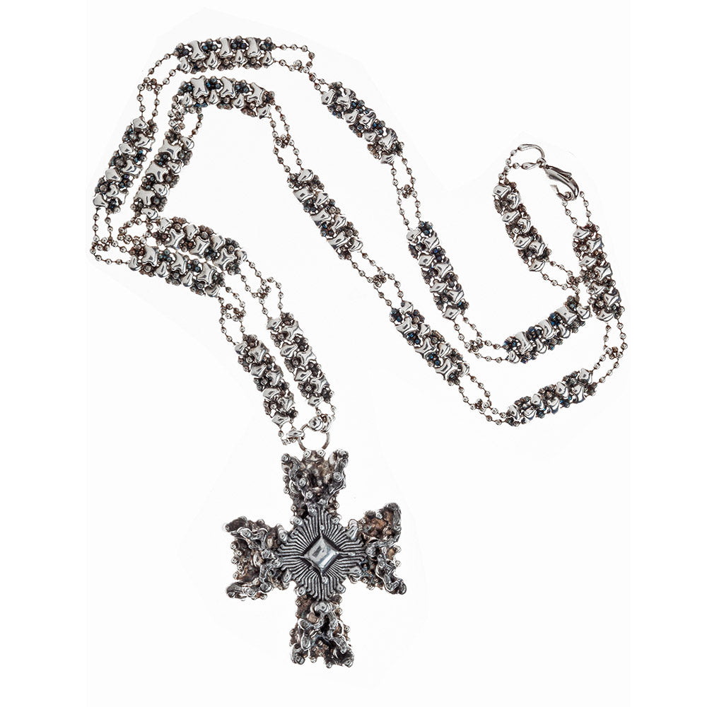 SG Liquid Metal XCR5-AS (Antique Silver Finish) Necklace with Cross by Sergio Gutierrez