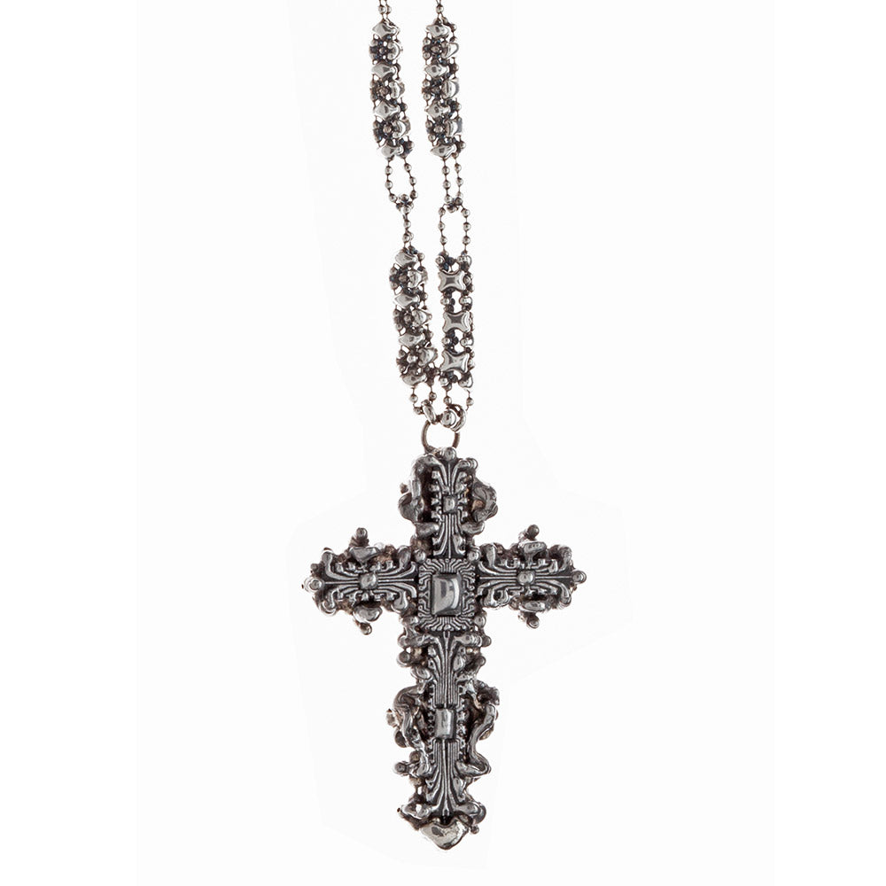 SG Liquid Metal XCR6-AS (Antique Silver Finish) Necklace with Cross by Sergio Gutierrez