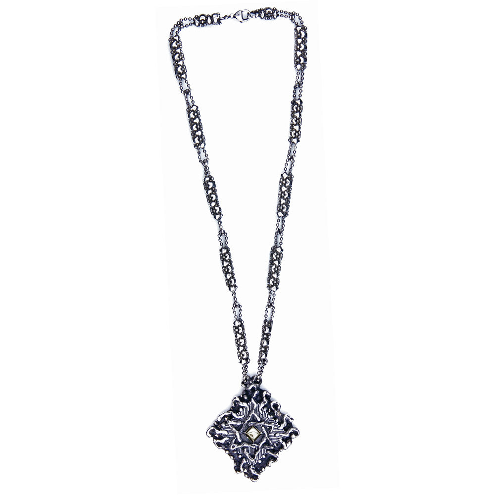 SG Liquid Metal XCR7-AS (Antique Silver Finish) Necklace with Star of David by Sergio Gutierrez