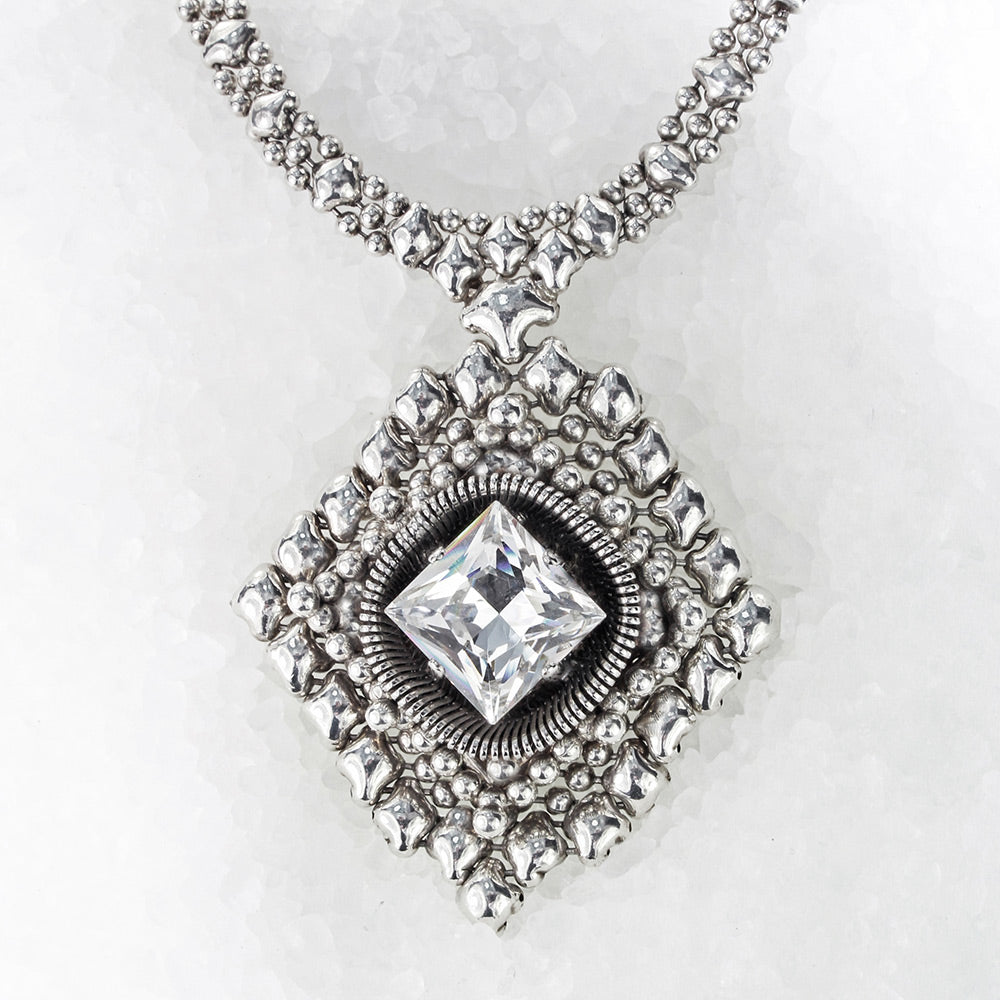 SG Liquid Metal ATN1B-AS Antique Silver Finish Necklace with Swarovski Crystal by Sergio Gutierrez