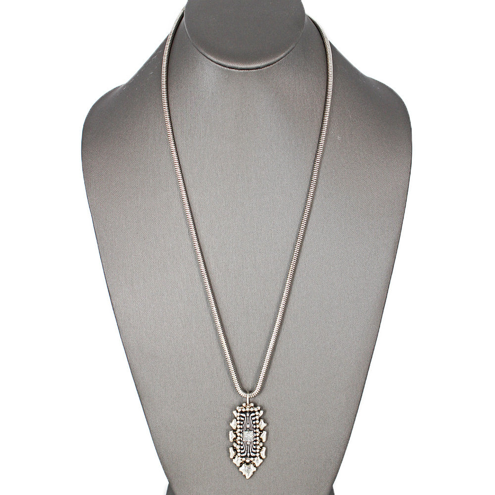 SG Liquid Metal ATN2A-AS Antique Silver Finish Microchip Necklace with Swarovski Crystal by Sergio Gutierrez