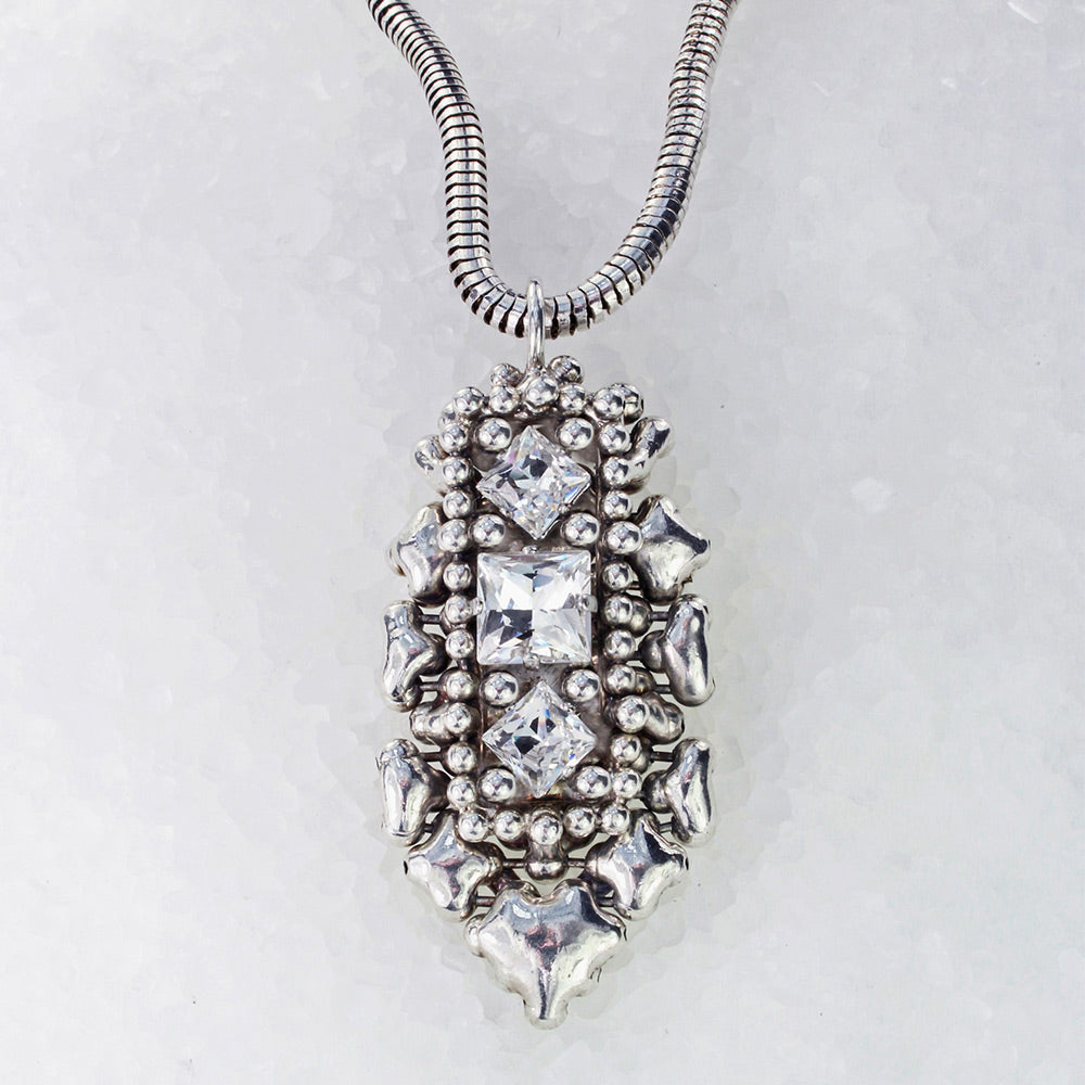 SG Liquid Metal ATN2B-AS Antique Silver Finish Necklace with Swarovski Crystals by Sergio Gutierrez